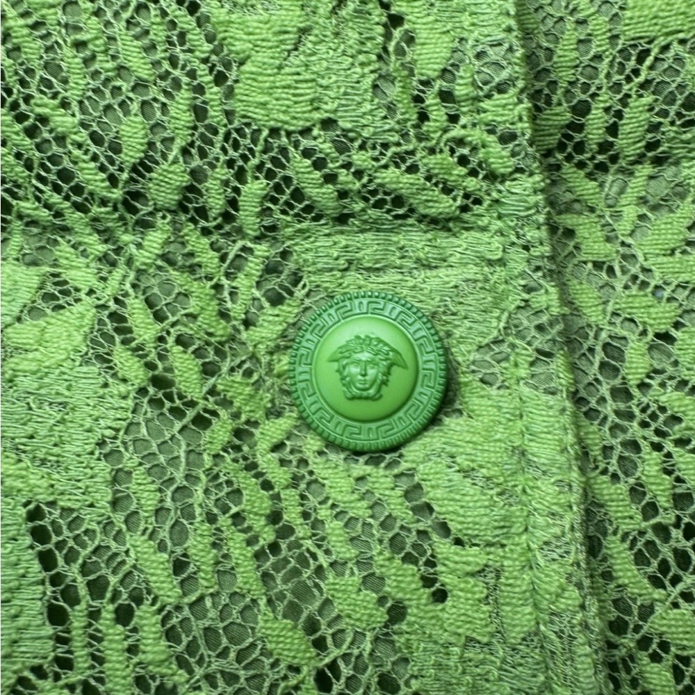 Gorgeous Vtg 1996 Gianni Versace Lime Green Lace Goose Down Puffer Jacket S/M - Picture 5 of 16